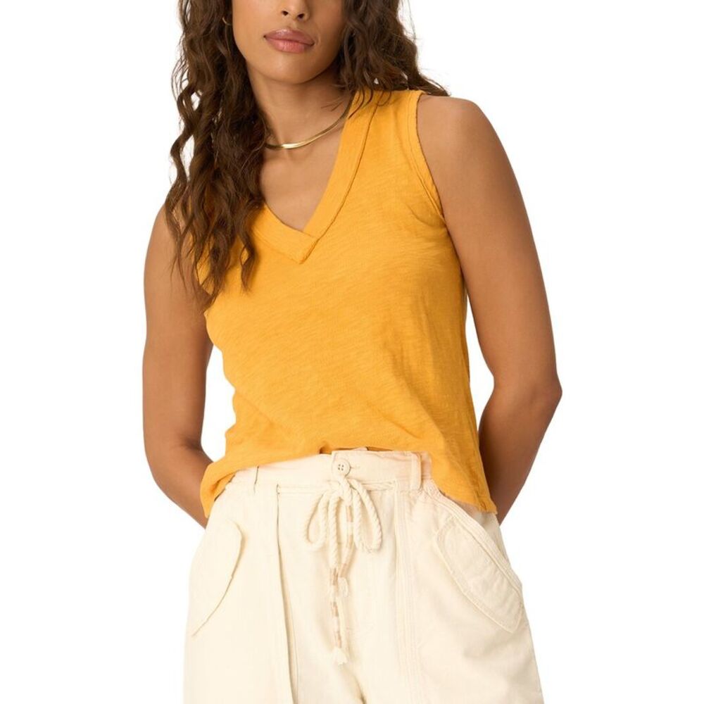 Project Social T Womens Let Me Know Slub V Neck Tank, Yellow